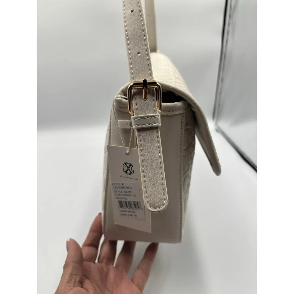 Christian Lacroix Cream Clara Shoulder Embossed Logo Bag‎ Purse